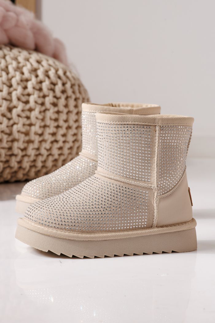 Ghete fete îmblanite tip Ug bej din piele ecologica Nina #30283