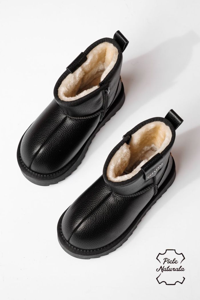 Ghete fete îmblanite negre din piele naturala Nina #30449