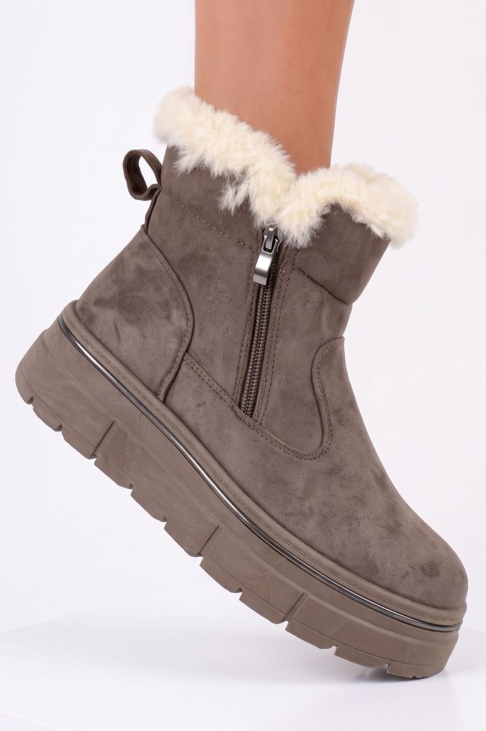 Ghete dama îmblanite khaki din piele ecologica intoarsa Darcy #30400