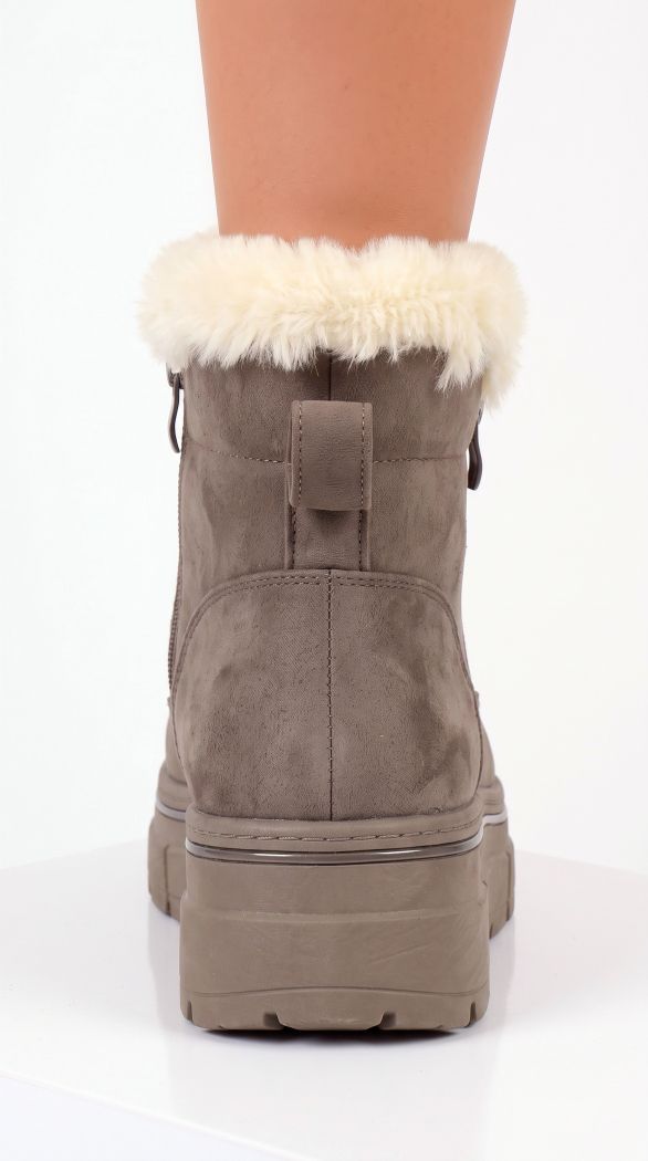 Ghete dama îmblanite khaki din piele ecologica intoarsa Darcy #30400