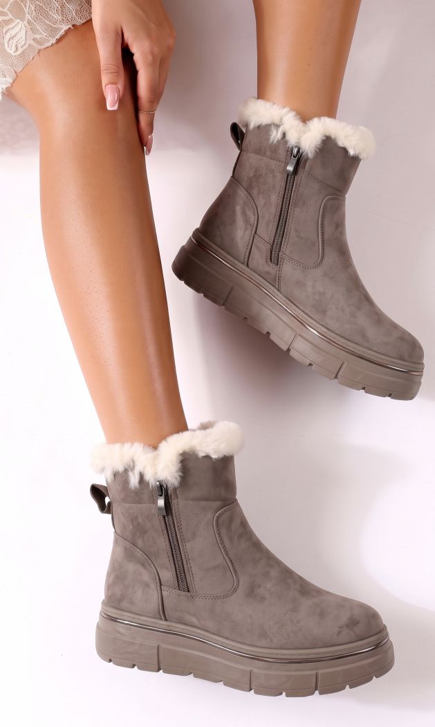 Ghete dama îmblanite khaki din piele ecologica intoarsa Darcy #30400