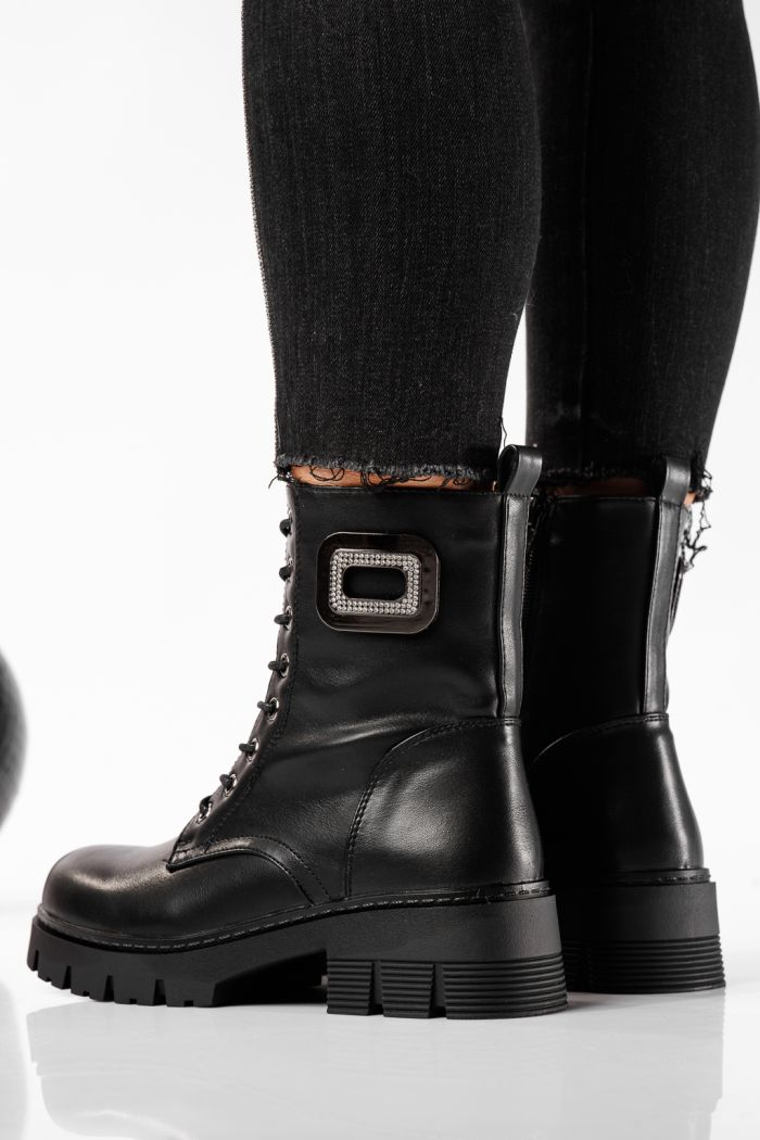 Ghete dama îmblanite negre din piele ecologica Oona #30502