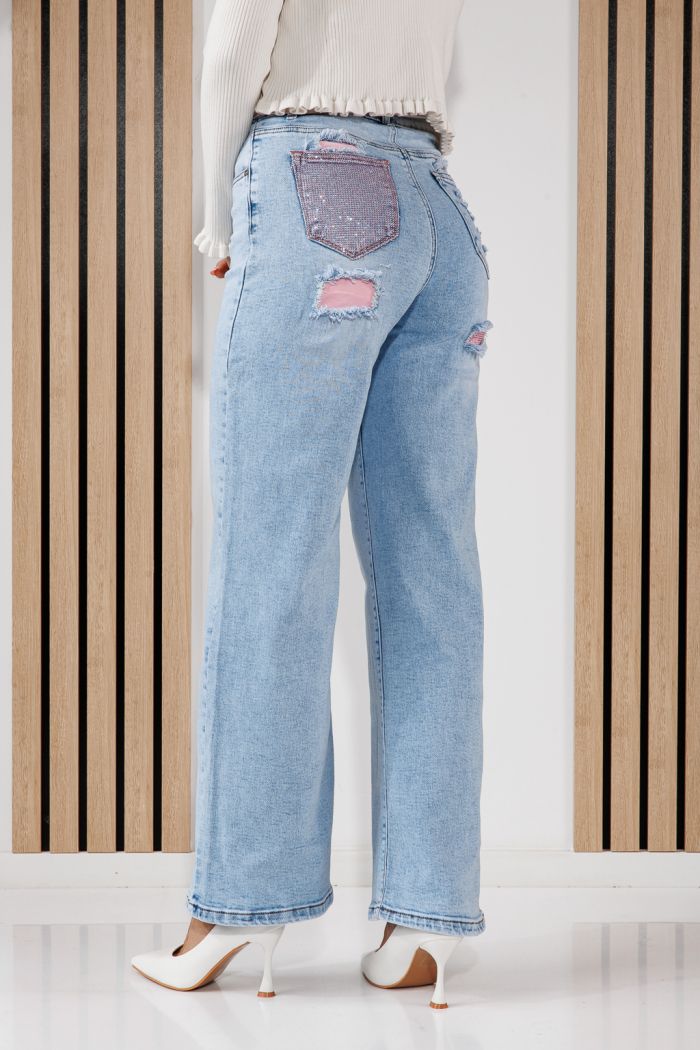 Blugi Wide Leg Dama Talia Albastri #A1454