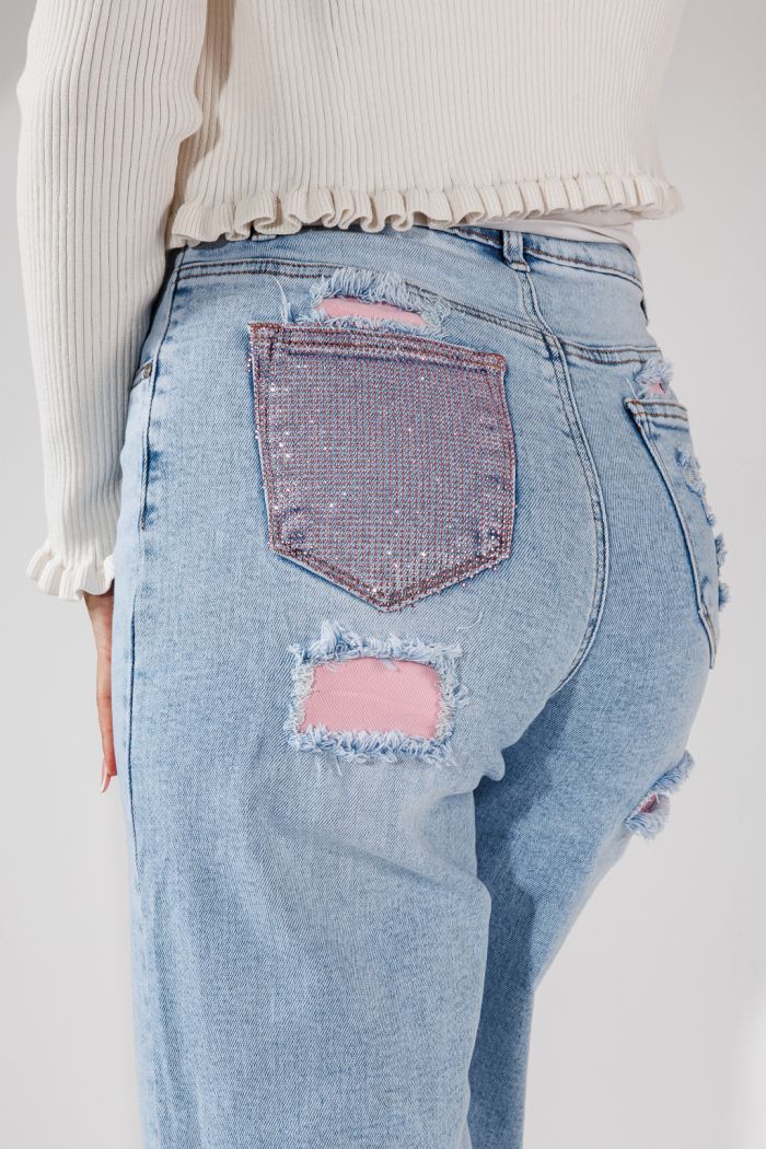 Blugi Wide Leg Dama Talia Albastri #A1454