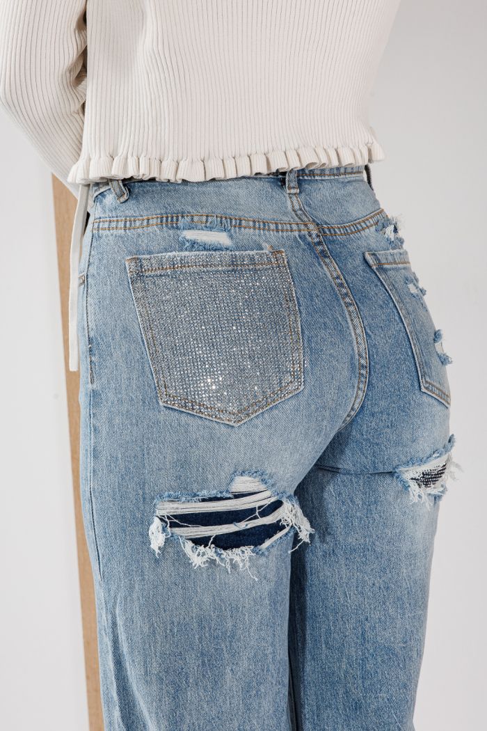 Blugi Wide Leg Fit Dama Talia Albastri #A1453