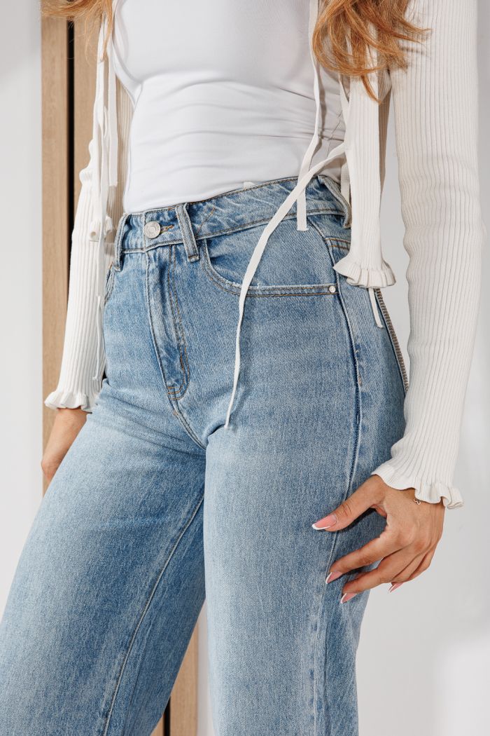 Blugi Wide Leg Fit Dama Talia Albastri #A1453