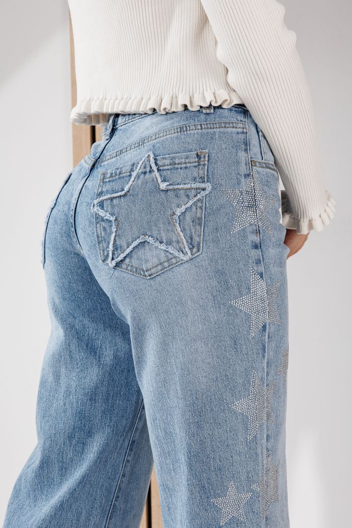 Blugi Wide Leg Fit Dama Talia Albastri #A1461