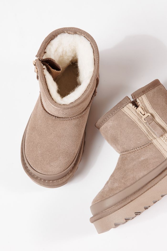 Ghete fete îmblanite khaki din piele naturala intoarsa Anita #30478