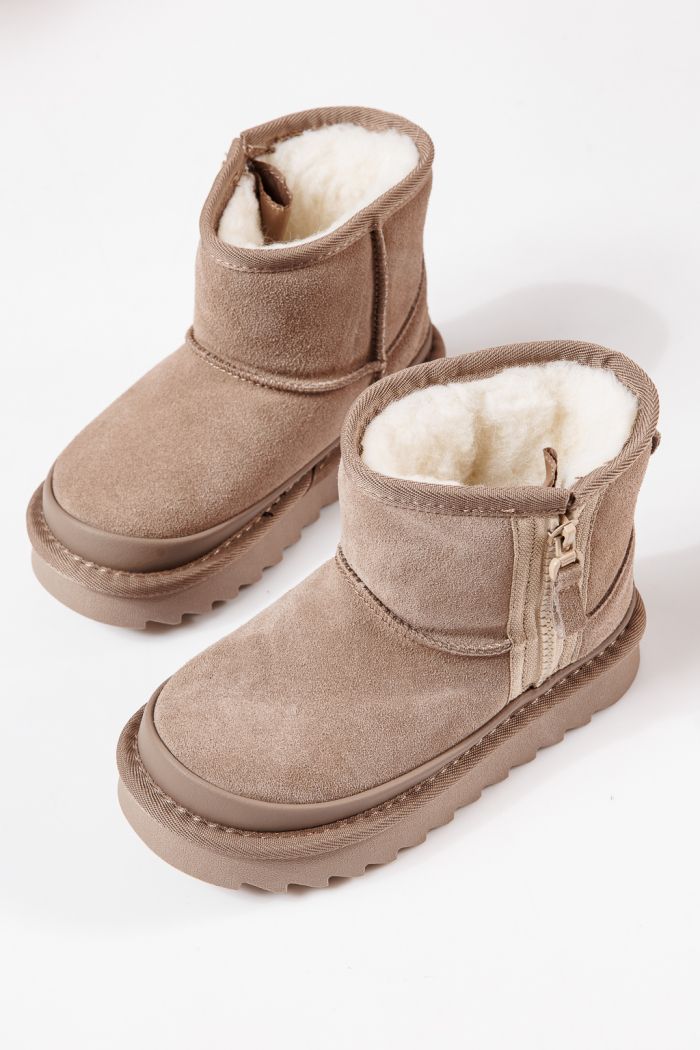 Ghete fete îmblanite khaki din piele naturala intoarsa Anita #30476