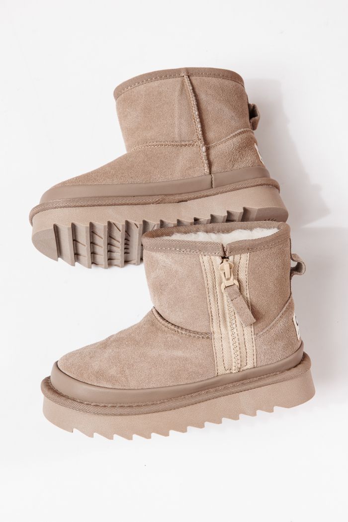Ghete fete îmblanite khaki din piele naturala intoarsa Anita #30476