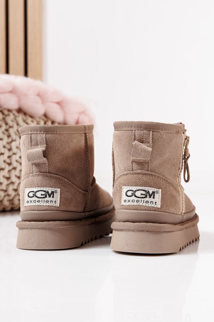 Ghete fete îmblanite khaki din piele naturala intoarsa Anita #30476