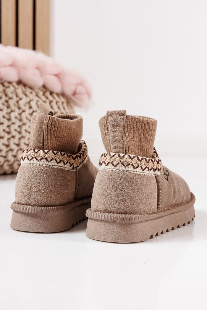 Ghete fete îmblanite khaki din piele naturala intoarsa Carla #30468