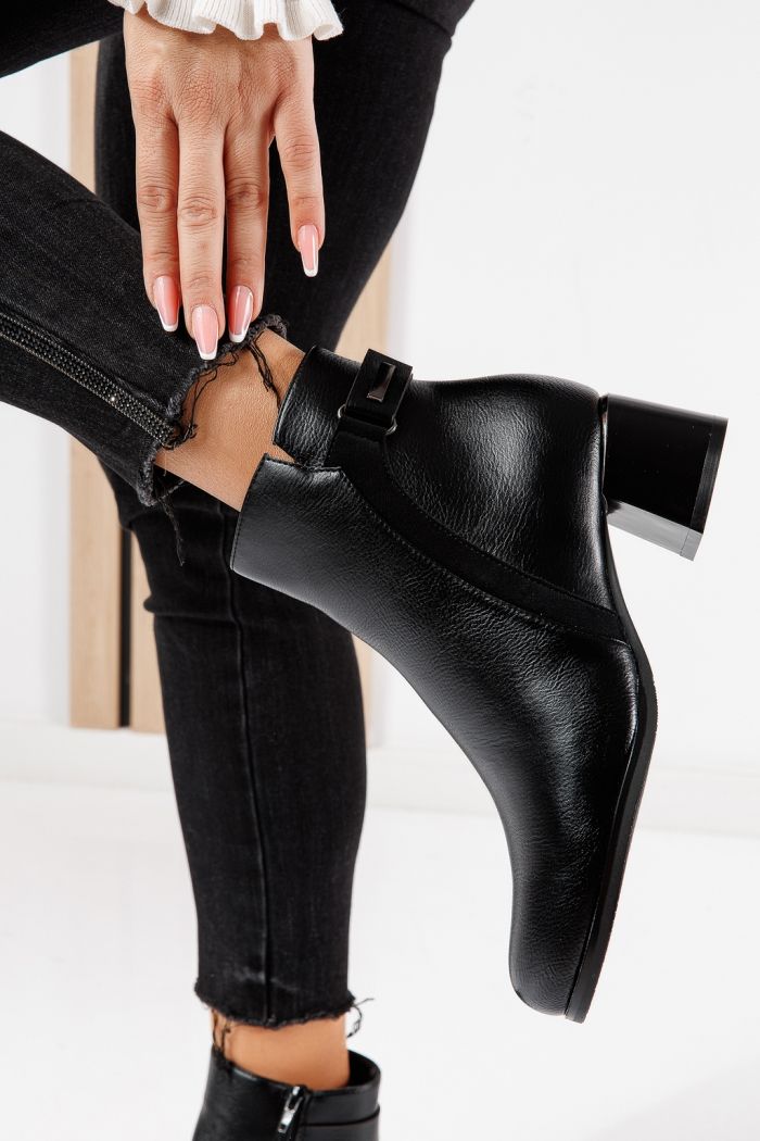 Botine dama vatuite negre din piele ecologica Gili #30522