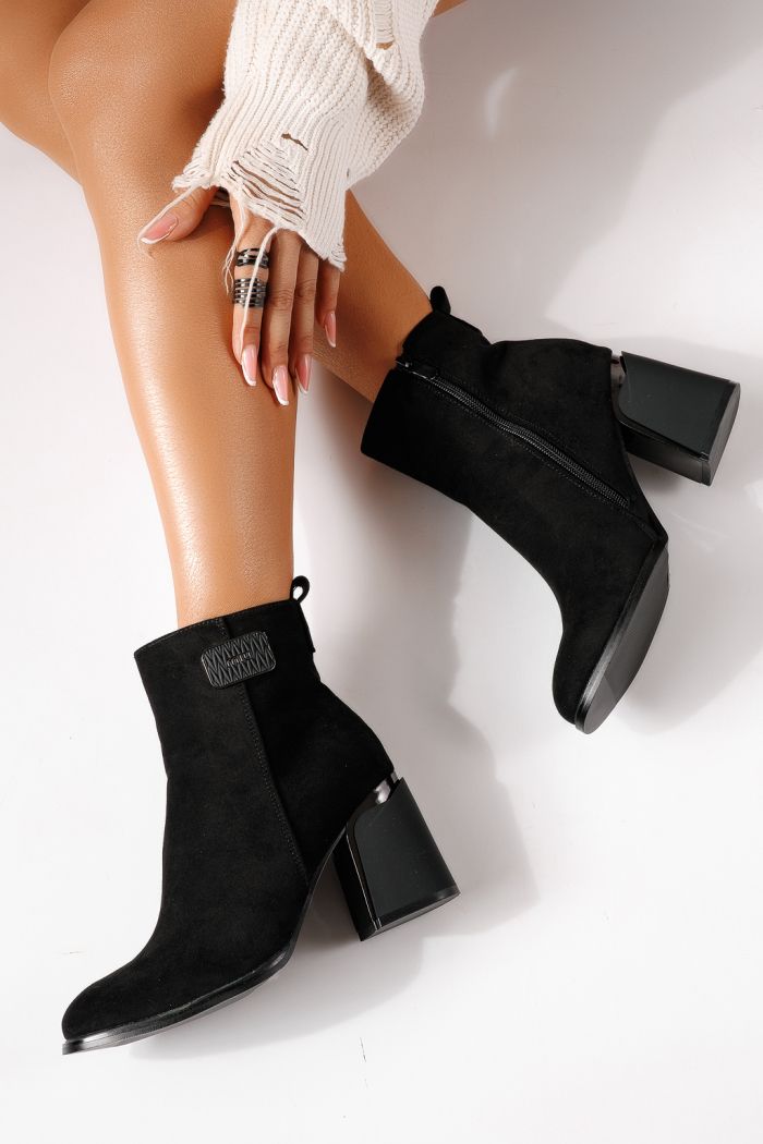 Botine dama vatuite negre din piele ecologica intoarsa Ayala #30342