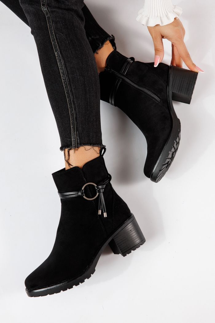 Botine dama vatuite negre din piele ecologica intoarsa Yaara #30517