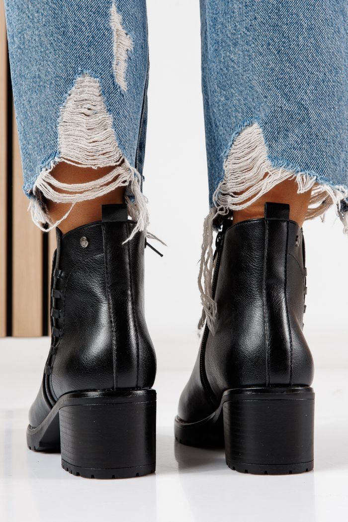 Botine dama vatuite negre din piele ecologica Zohar #30521