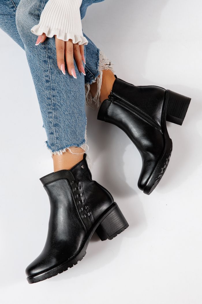 Botine dama vatuite negre din piele ecologica Zohar #30521