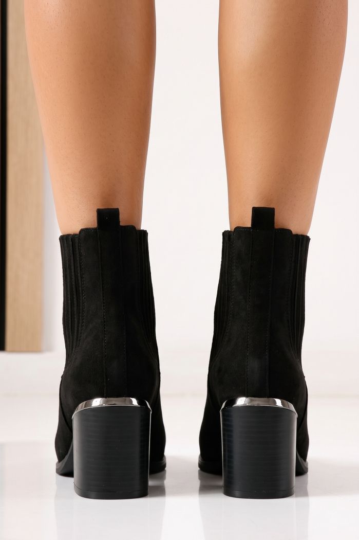 Botine dama vatuite negre din piele ecologica intoarsa Estel #30547