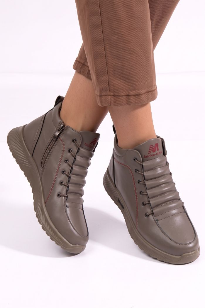 Ghete dama îmblanite khaki din piele ecologica Capucine #30535