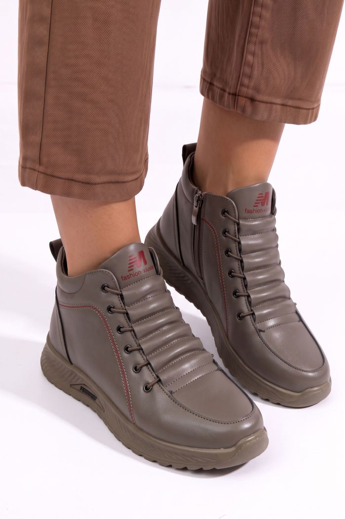 Ghete dama îmblanite khaki din piele ecologica Capucine #30535