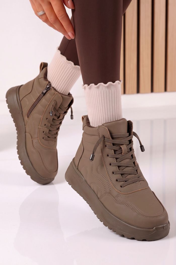 Ghete dama îmblanite khaki din piele ecologica Alix #30537