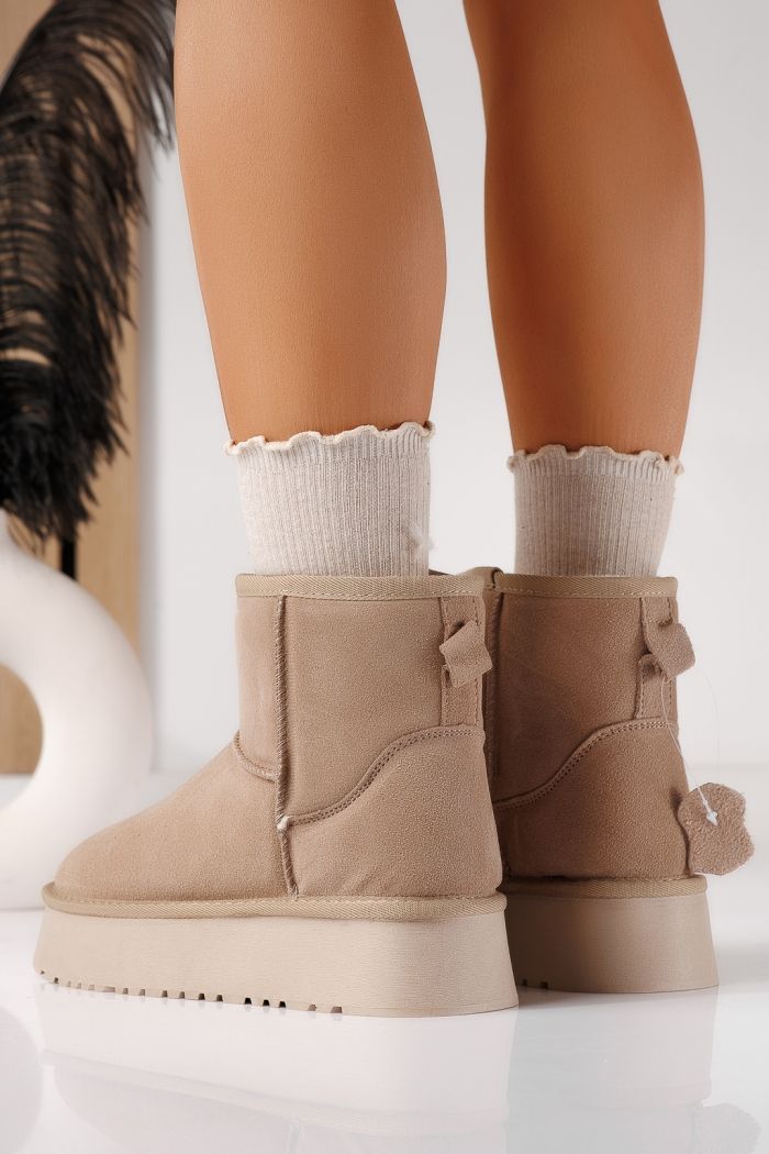 Cizme scurte dama îmblanite tip Ug khaki din piele naturala intoarsa Luiza #30568