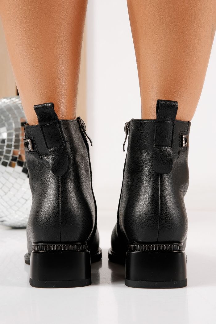 Botine dama vatuite negre din piele naturala Milo #30589