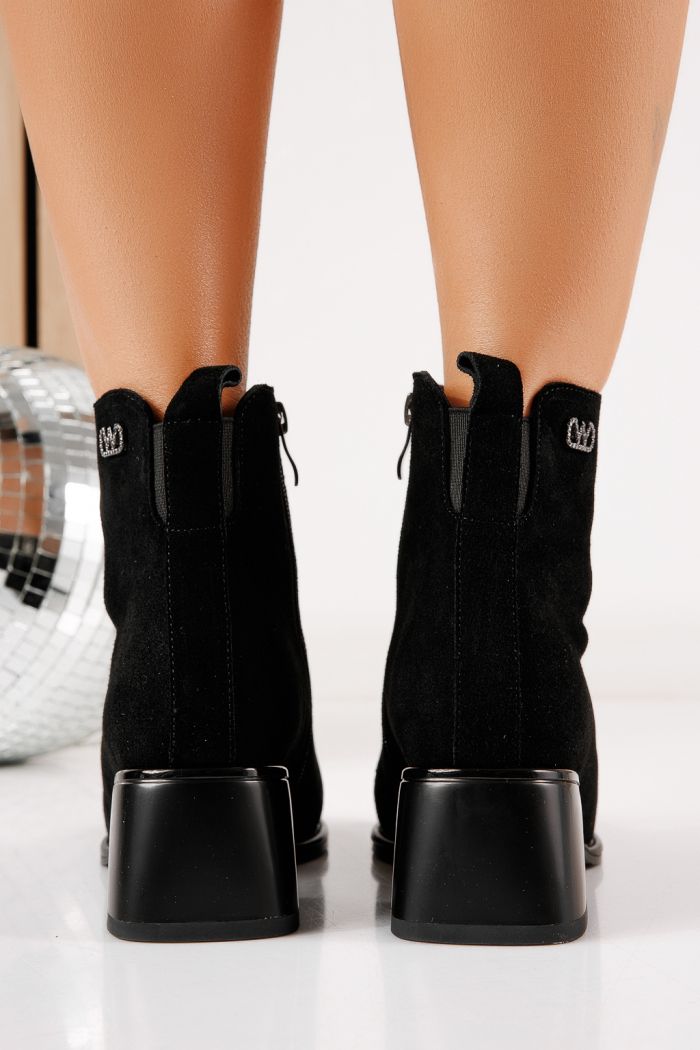 Botine dama vatuite negre din piele naturala intoarsa Gemma #30586