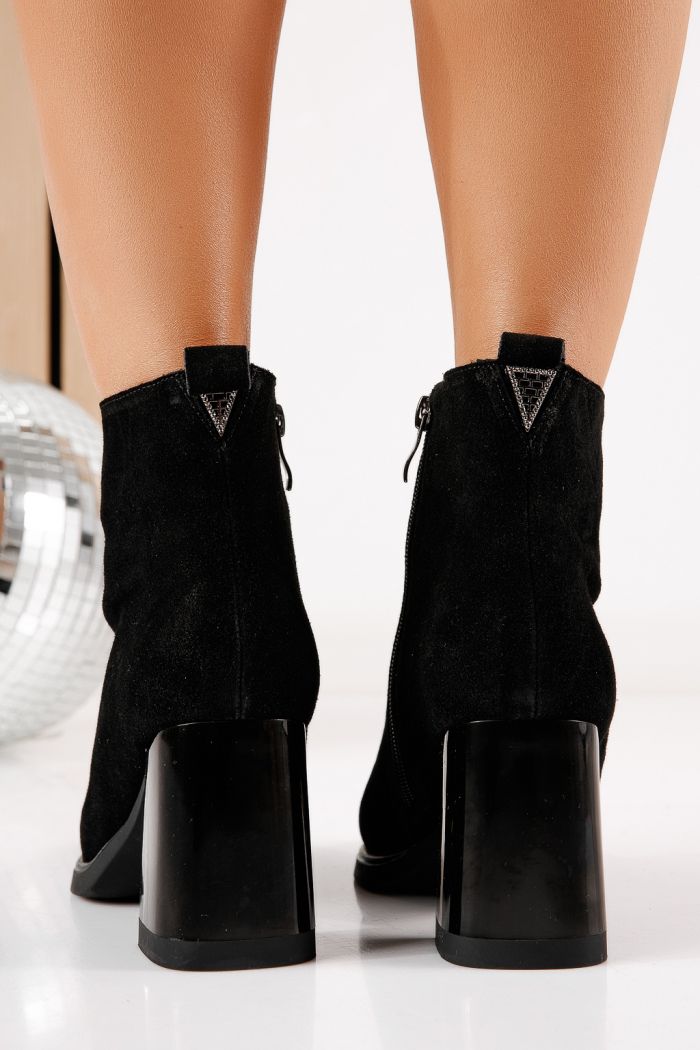 Botine dama vatuite negre din piele naturala intoarsa Elio #30596