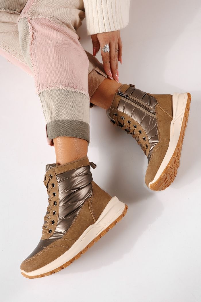 Ghete dama îmblanite khaki din piele ecologica Selma #30558