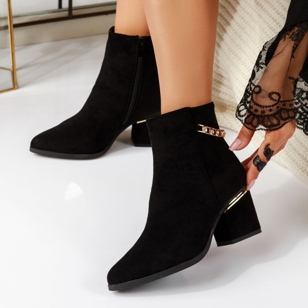 Botine dama vatuite negre din piele ecologica intoarsa Karmen #30656