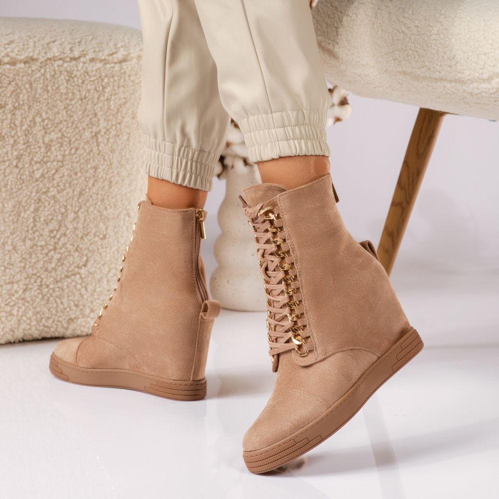 Ghete dama îmblanite cu platforma khaki din piele ecologica intoarsa Adalynn  #30660