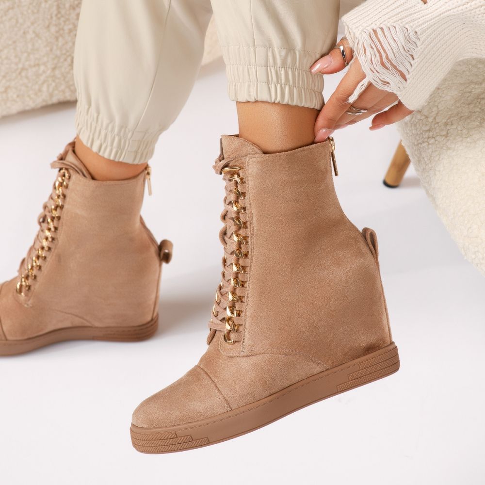Ghete dama îmblanite cu platforma khaki din piele ecologica intoarsa Adalynn  #30660
