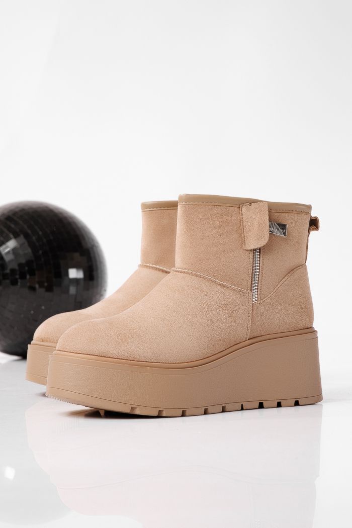 Ghete dama îmblanite khaki din piele ecologica intoarsa Ariana #30662