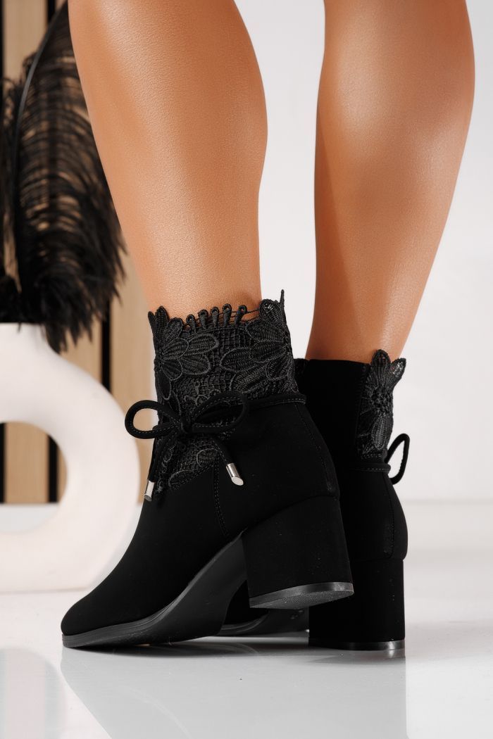 Botine dama vatuite negre din piele ecologica intoarsa Haven #30676