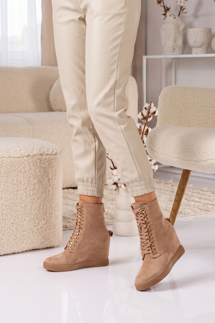 Ghete dama îmblanite cu platforma khaki din piele ecologica intoarsa Adalynn  #30660