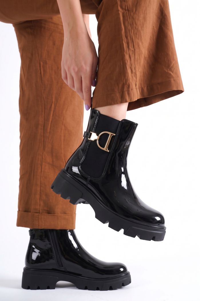 Ghete dama vatuite negre din piele ecologica lacuita Navy #30672
