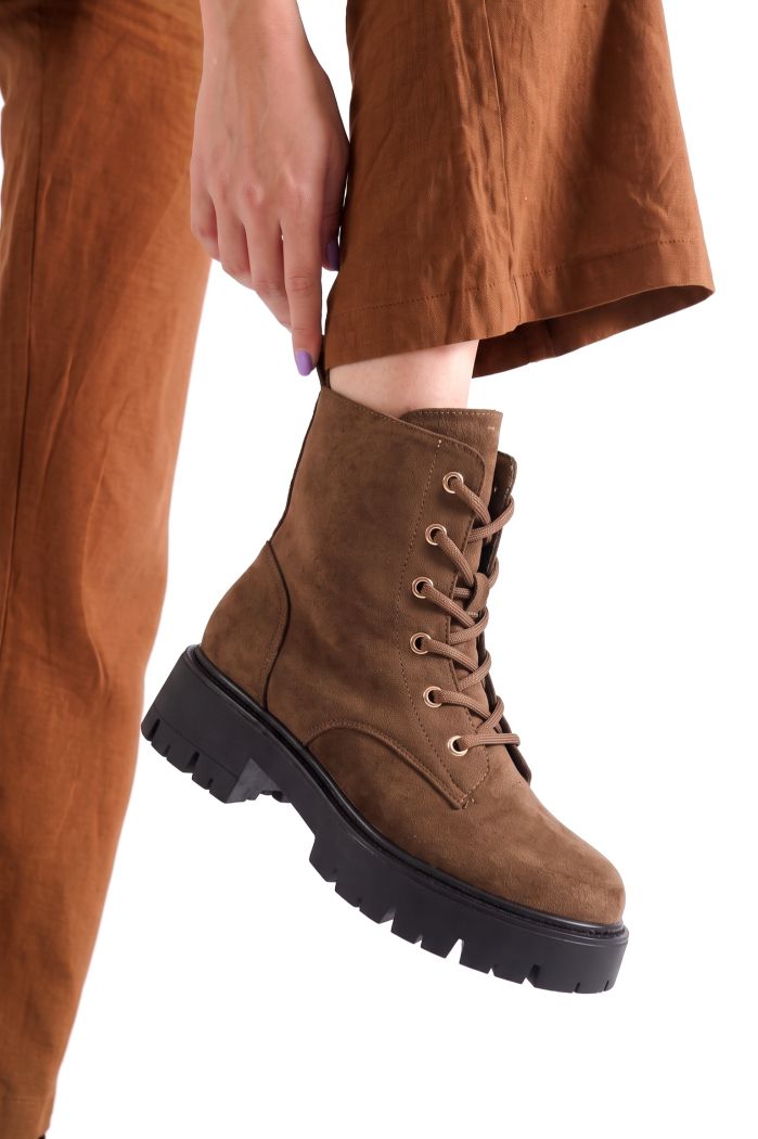 Ghete dama îmblanite khaki din piele ecologica intoarsa Lennon #30680