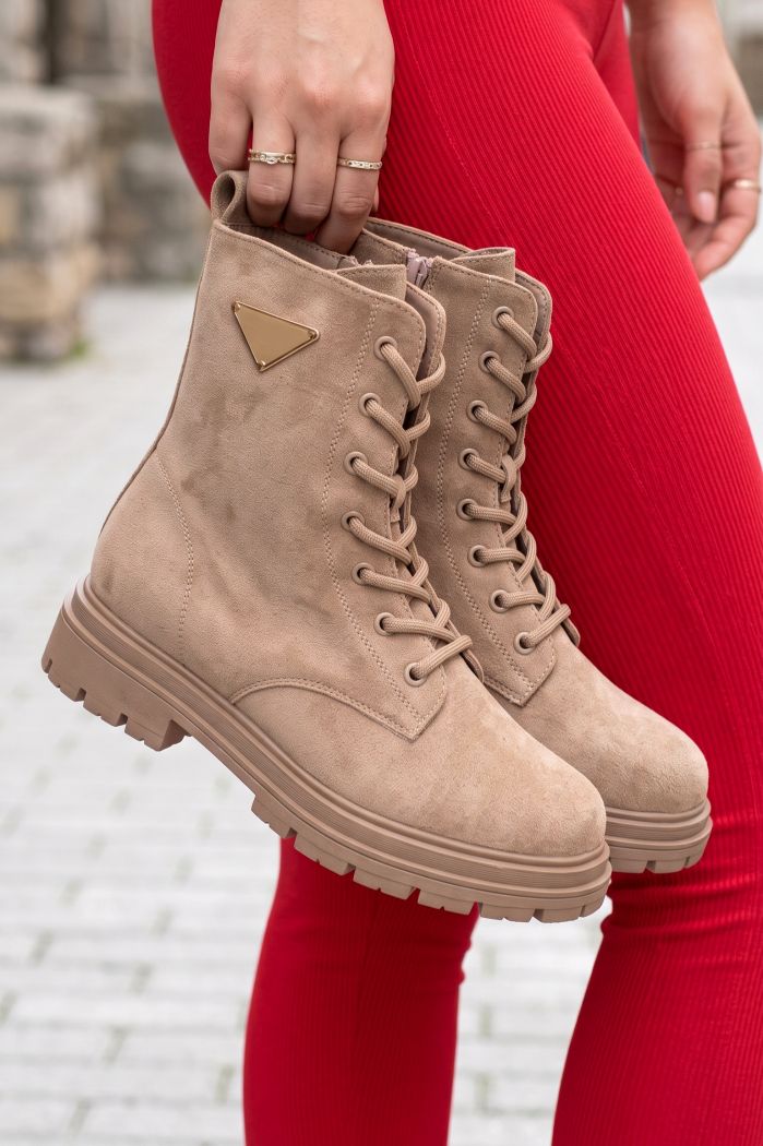 Ghete dama îmblanite khaki din piele ecologica intoarsa Everly #30668