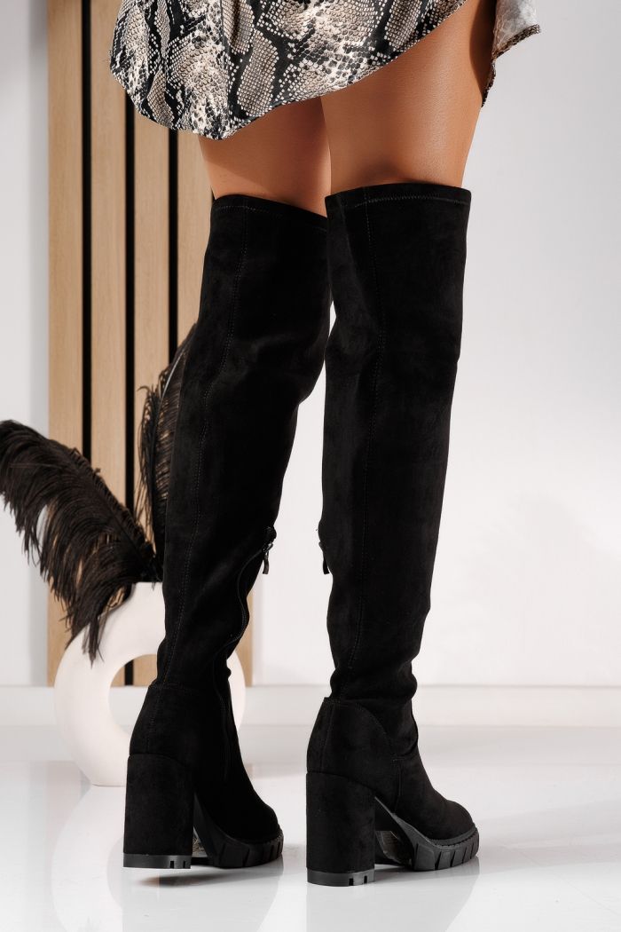 Cizme lungi dama captusite negre din piele ecologica intoarsa Irina #30744