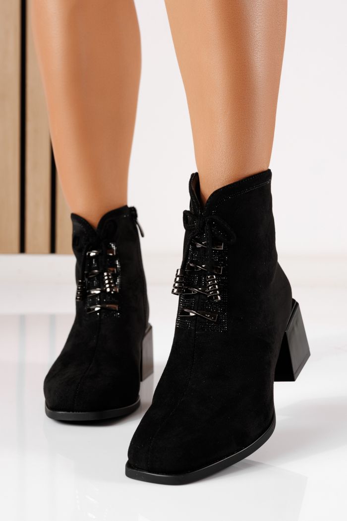 Botine dama vatuite negre din piele ecologica intoarsa Narcisa #30757