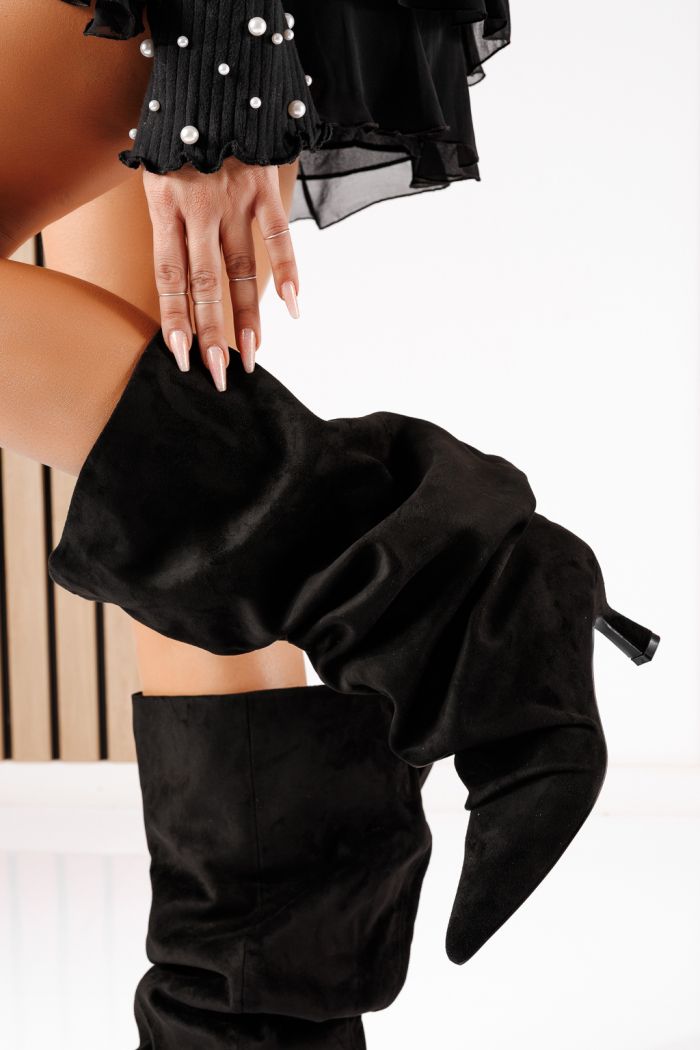 Cizme scurte dama captusite negre din piele ecologica intoarsa Zinnia #30703