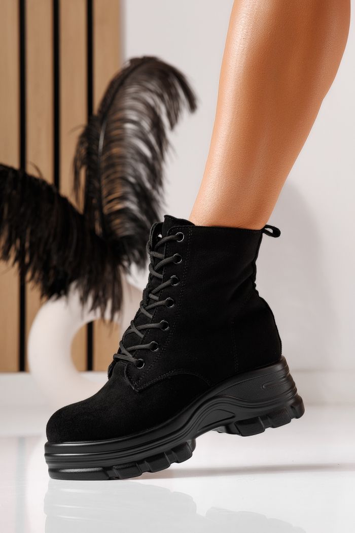 Ghete dama vatuite negre din piele ecologica intoarsa Olivia #30779