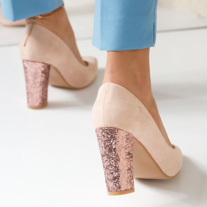 Pantofi Dama cu Toc Katherine Bej #3927M