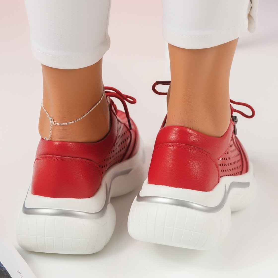 Дамски спортни обувки естествена кожа Iris3 домати #4648M