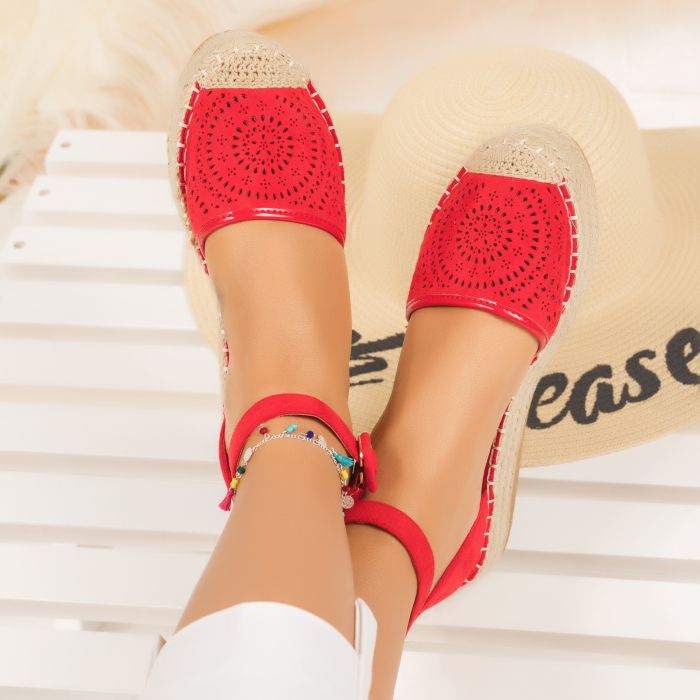 Sandale Dama cu Platforma Lana Rosii #4501M