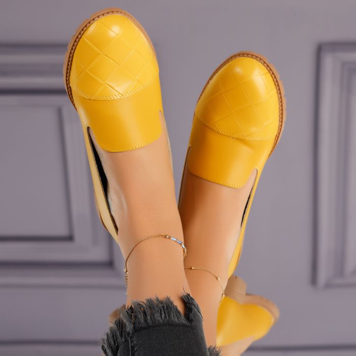 Pantofi Dama Casual Piele Naturala Rosalie Galbeni #4711M