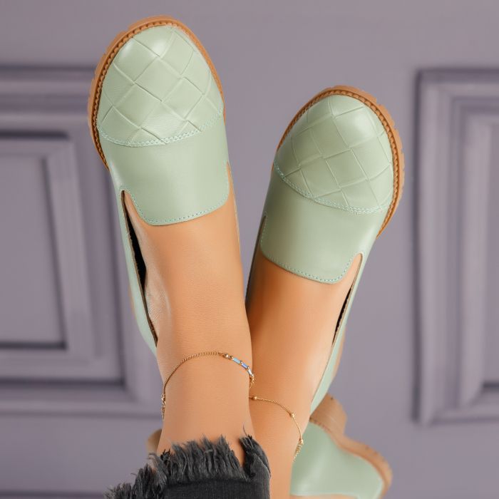 Pantofi Dama Casual Piele Naturala Rosalie Verzi #4710M