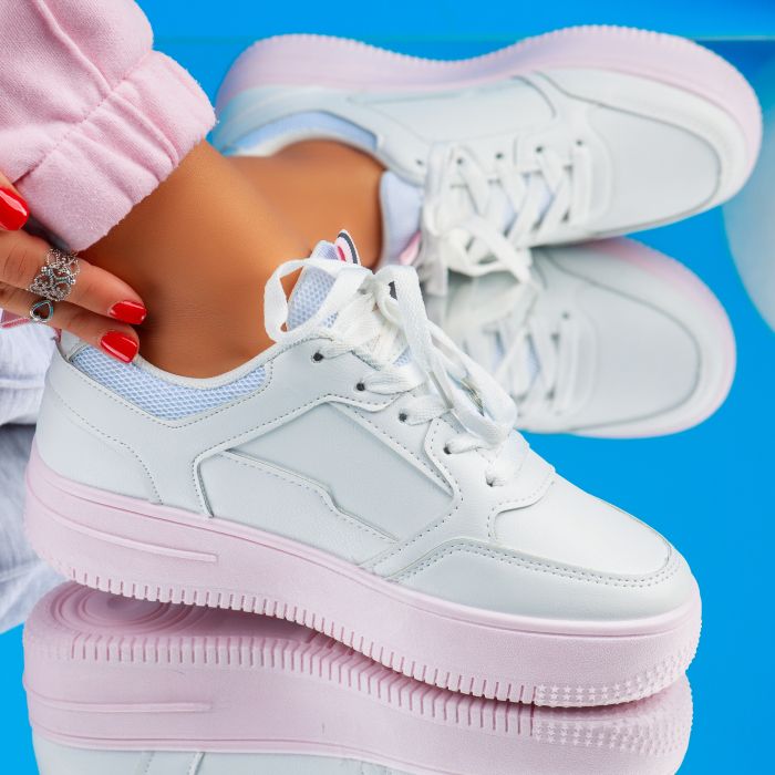 Дамски спортни обувки Rebeca белина/розово #6480M