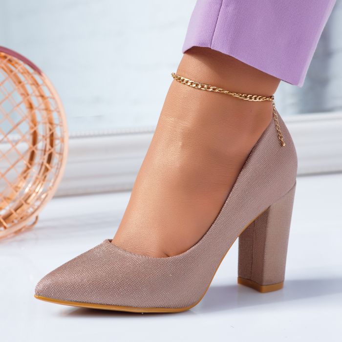 Pantofi Dama cu Toc Ariana Roz-Aurii #6693M